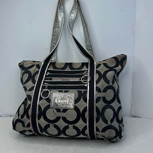 COACH POPPY OP ART BLACK GLAM TOTE BAG 13826